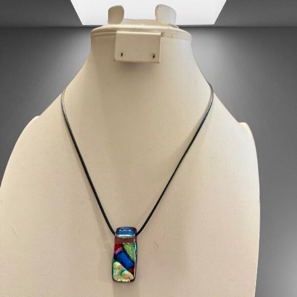 Colorful Handcrafted Fused Art Glass Pendant - Picture 4 of 6